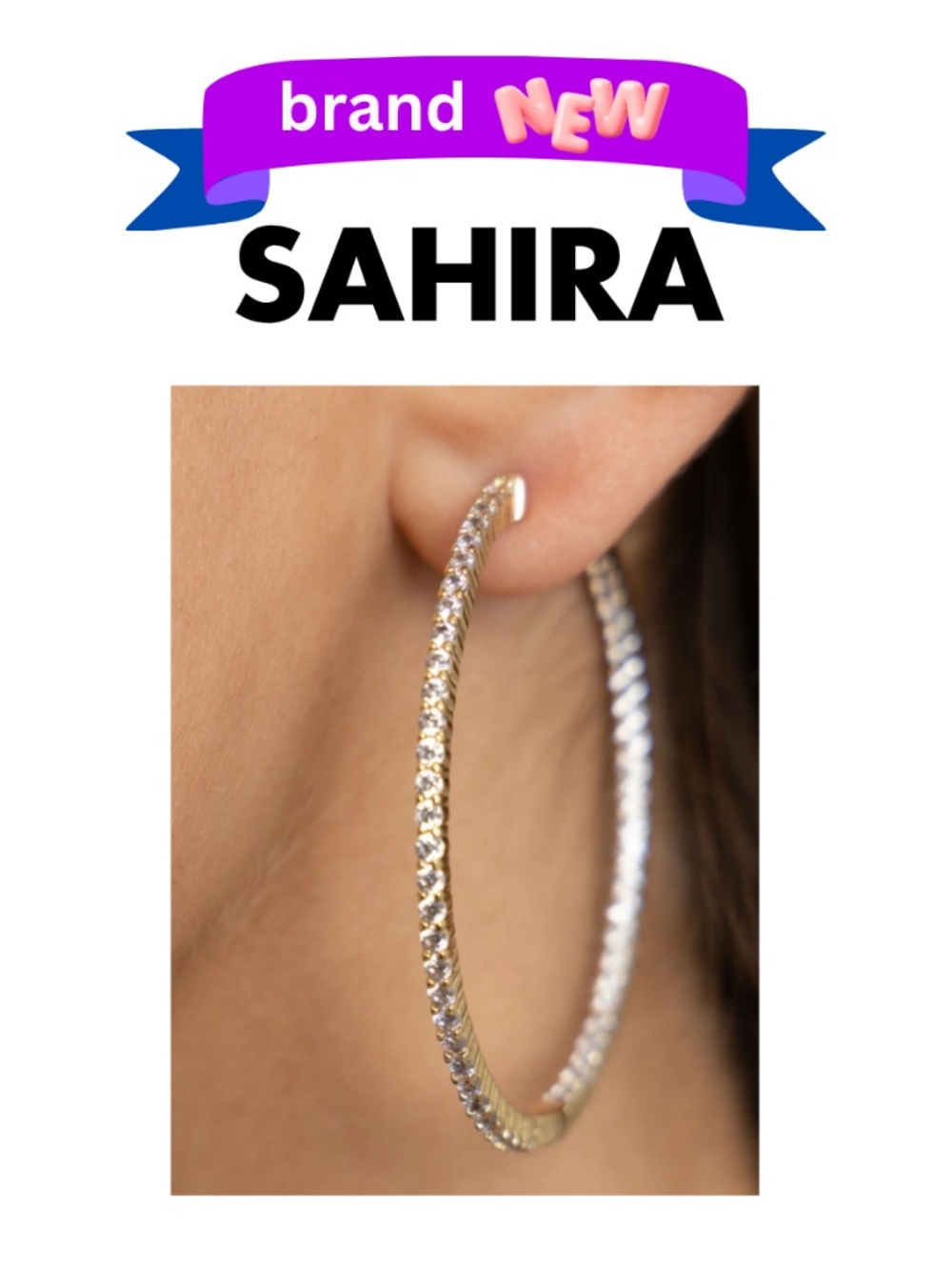 Sahira Lyra CZ Hoop Earrings - Gold New w/Tags